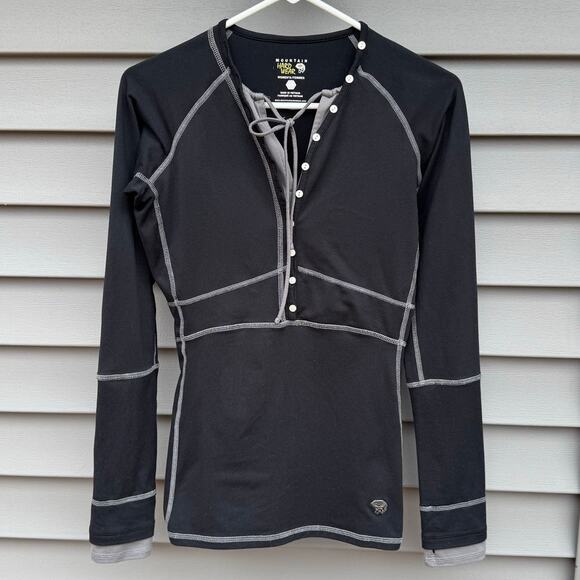 Mountain Hardwear size S Butter Button Up Long Sleeve Active Top - Black - Picture 2 of 9